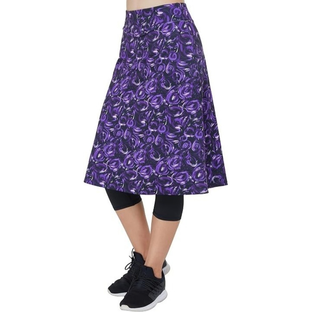Alvon Black Purple Skirted Capri Leggings Golf Tennis Modest Athleisure Wear L